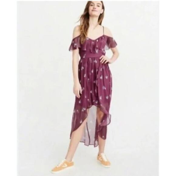 Abercrombie & Fitch S Floral Maxi Dress | High-Low Hem, Off-Shoulder, NWT - Picture 2 of 11